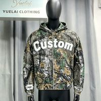 Sweat à capuche zippé pour homme 2026 personnalisé, haute qualité, 100% coton, streetwear, imprimé numérique camouflage Real Tree, avec patch brodé