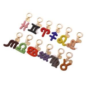 Crystal Zodiac Keychain Glitter Diamond Zodiac Sign Keyring Bag Pendant Rhinestone Key Ring 12 Constellation Star Sign Key Chain