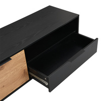 Meuble TV moderne haut de gamme en MDF grain de bois (noir/chêne sauvage) avec pieds en tuyau de fer, rangement et assemblage facile pour salon