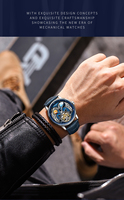 Reloj de Negocios de Lujo Premium para Hombre, Movimiento Mecánico, Acero Inoxidable, Cierre de Mariposa, Fondo de Caja Transparente, Cristal Mineral