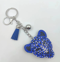 Koningsblauwe cheetah-vormige stijlvolle sleutelhanger met volledig strass-versiering en kwastjes, hoogwaardige bestseller charme hangende ornament