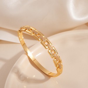 Pulsera geométrica de aleación de cobre, joyería de fiesta para mujer con circonita dorada y plateada - Product Image 2