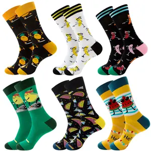 Calcetines felices a granel para hombre, calcetines de algodón coloridos de la tripulación, moda callejera, informales, para mujer, hombre, Jacquard, tubo divertido, dibujos animados bonitos, fruta, regalo de Navidad