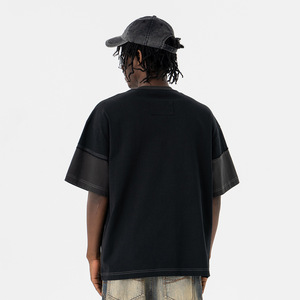 T-Shirt da Uomo Stile Streetwear con Doppio Collo a O, Design <span class=keywords><strong>Hip</strong></span> <span class=keywords><strong>Hop</strong></span> con Patchwork e Cuciture a Contrasto - Product Image 2