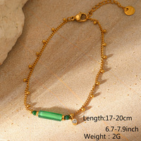 Bracelet à breloques en acier inoxydable plaqué or 18 carats avec pendentif soleil et incrustation de pierres naturelles, chaîne à maillons, bijoux de mode pour femmes, vente en gros