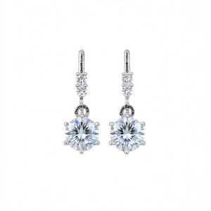 Orecchini in cristallo in argento 925 placcato rodio con montatura a griffe per donna, stile classico da matrimonio, colore oro bianco - Product Image 1