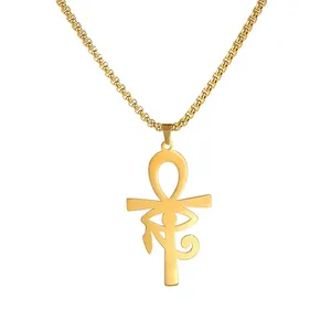 Hot Item Egyptian Hieroglyphics Jewelry Non Tarnish Stainless Steel Necklace Cross Pendant Necklace Gifts for Women Men