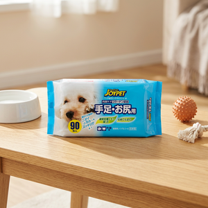 Lingettes humides Earthpet Joypet en papier blanc doux parfumées aux fruits pour le nettoyage des pattes et du fond des pattes des chats et des chiens, 90 lingettes, 190x130mm, Japon - Product Image 2