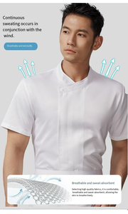 Veste de chef personnalisée à manches courtes, minimaliste, avec patte de boutonnage discrète, sans plis, col montant, pour hôtel, restaurant, cuisine - Product Image 4