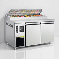 Table de travail réfrigérée commerciale pour pizzas en acier inoxydable de 1,5 m, double porte, dégivrage automatique, résistante à la corrosion, facile à nettoyer