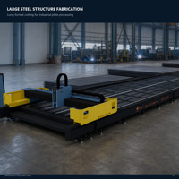 Machine de découpe laser à fibre grand format avec structure sur rail au sol, optimisation de la découpe par servomoteur Schneider AI pour le traitement des tôles d'acier