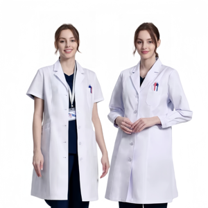 Uniforme blanc de médecin de l'hôpital Scrubs unisexe avec blouse de laboratoire imprimée à manches courtes et modèle OEM global de l'infirmière - Product Image 4