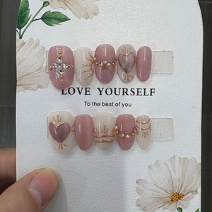 <span class=keywords><strong>Uñas</strong></span> Postizas Rojas para el Día <span class=keywords><strong>de</strong></span> San Valentín, <span class=keywords><strong>Uñas</strong></span> Artificiales Cortas con Cobertura Total, Diseño Cuadrado Almendrado, Hechas a Mano - Product Image 6