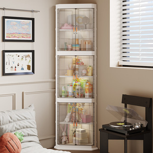 North And South Travelers Multi Layer Storage Cabinet 3 Floors Dustproof Kitchen Cabinet With Glass Door For Pantry Storage - Product Image 2