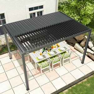 Pergola à lames orientables manuelle moderne 10'x13' en aluminium massif pour terrasse, jardin, plage, avec toit rigide réglable - Product Image 6