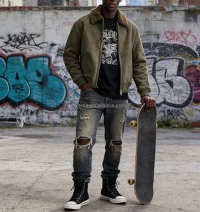 Custom Activewear <strong>Suede</strong> Leather <strong>Jacket</strong> High Quality Luxury Zip up Sherpa Lining <strong>Jacket</strong> for <strong>Men</strong> - Product Image 2
