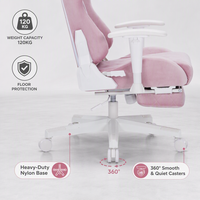 Chaise de jeu pivotante convertible en cuir PU velours rose avec repose-pieds, chaise d'ordinateur ergonomique inclinable pour les filles gamers