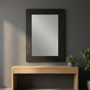 Cadre de miroir mural moderne du milieu du siècle en bois de manguier ébénisé noir |   Décoration d'intérieur artisanale - Product Image 2