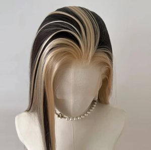 Peluca <span class=keywords><strong>de</strong></span> encaje frontal HD con reflejos que marcan el contorno del rostro, línea <span class=keywords><strong>de</strong></span> cabello natural <span class=keywords><strong>de</strong></span> un solo nudo, transpirable y sin pegamento para mujer - Product Image 1