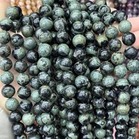 Perles rondes en jade Dong Ling minéral moucheté vert foncé en vrac pour la fabrication de bijoux, bracelets et colliers DIY - Vente en gros