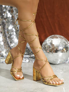 Femmes Sandales Sexy Croix Cheville Talons Aiguilles Femme Diapositives Bande Étroite Fête Dames Chaussures Bout Carré Talons Hauts D'été - Product Image 6