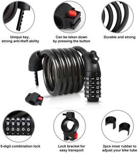 Bike <strong>Lock</strong> 5 Digit <strong>Code</strong> Combination Bicycle <strong>Security</strong> <strong>Lock</strong> Steel Cable Bike Cycling Bicycle Scooter <strong>Lock</strong> - Product Image 3