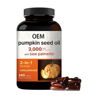 Gélules d'huile de graines de citrouille OEM 3000mg, 2-en-1 avec extrait de palmier nain, supplément bien-être à base de plantes pressé à froid, 240 unités
