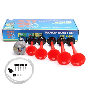 C- FARBIN Klaxon à air La Cucaracha, Klaxon musical à 5 trompettes avec compresseur, joue la mélodie La Cucaracha, Rouge 12V150d - Product Image 2
