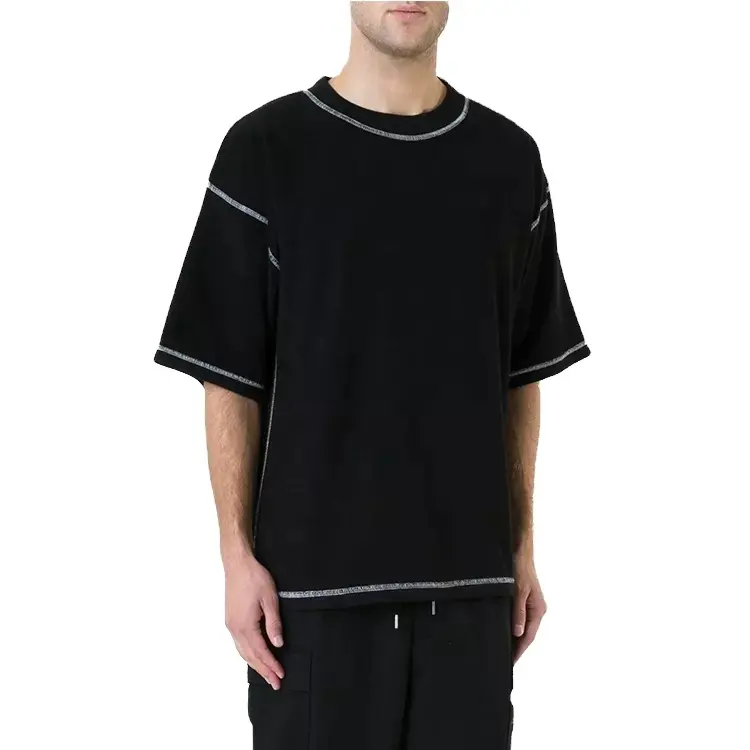 High quality 100% cotton t shirt Reverse Weave stitching t shirt contrast stitched men t shirt
