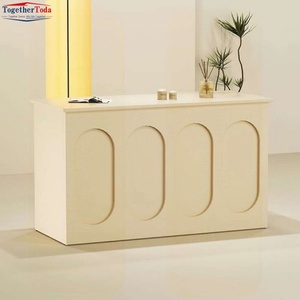 Modern <b>Reception</b> Desk with Integrated Storage Eco-Friendly Board Construction Built-In Glass Display Cabinet for Welcome Station - Product Image 6