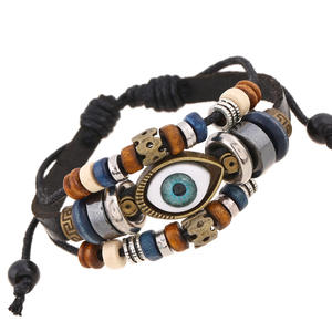 Fashion leather design multi layers evil eyes boho charm good luck bracciale unisex men jewelry China fornitore produttore - Product Image 5