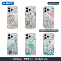 Coque de téléphone magnétique en gros pour iPhone 17 16 15 Pro Max, motif tortue marine et floral, protection antichoc, logo personnalisé