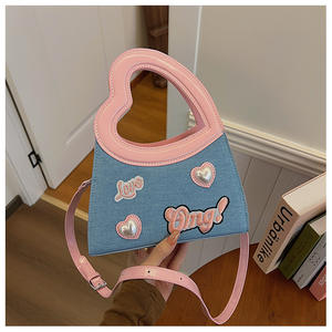 Coreano INS Lujo Señora lindo amor corazón bolso moda teléfono monedero contraste Color mujeres bordado Denim bolso de hombro - Product Image 6