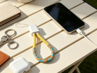 Kabel USB Type-C 20cm Grosir Pabrik untuk iPhone 6A/3A Pengisian Cepat dengan Pelindung Kepang dan Gantungan Kunci untuk Ponsel dan Power Bank