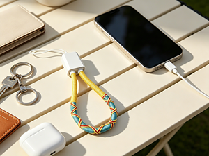 Cavo USB Type-C da 20 cm all'ingrosso per <span class=keywords><strong>iPhone</strong></span>, ricarica rapida 6A/3A, con schermatura a treccia e portachiavi per cellulari e power bank - Product Image 1