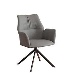 Moderne Bruine Lederen Draaibare Accentstoel Met Hoge Vleugelrug En Metalen Basis Voor Huismeubilair - Product Image 4