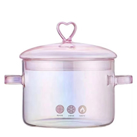 Casserole en verre borosilicate de haute qualité pour la cuisine à domicile, pot en verre rose irisé avec couvercle en forme de cœur, doubles poignées pour une utilisation polyvalente