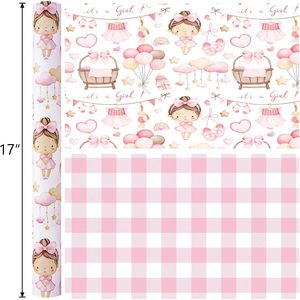 Baby Girl Wrapping Paper <b>Pink</b> Plaid It's A Girl Gift <b>Wrap</b> 17x33 Feet Double Side Eco Friendly For Baby Shower 1st Birthday - Product Image 3
