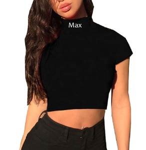 Wholesale Custom Logo Women Fashion Streetwear Sexy <strong>Mock</strong> <strong>Neck</strong> Printing Graphic Ladies Crop <strong>Top</strong> T Shirts - Product Image 1