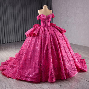 Robes de soirée bouffantes antistatiques à volants et perles fuchsia magnifiques pour fête d'anniversaire - Product Image 3