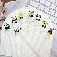 Embout de paille octogonal en caoutchouc anti-poussière de dessin animé compatible avec les gobelets de 30 et 40 oz, embout de paille panda 3D de 10 mm, accessoire pour boisson