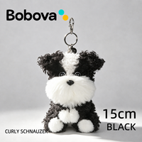 Bobova Porte-clés en peluche Schnauzer bouclé mignon de 15 cm, poupée chiot douce en peluche, pendentif de sac, porte-clés créatif en forme de chien, cadeau pour filles et enfants
