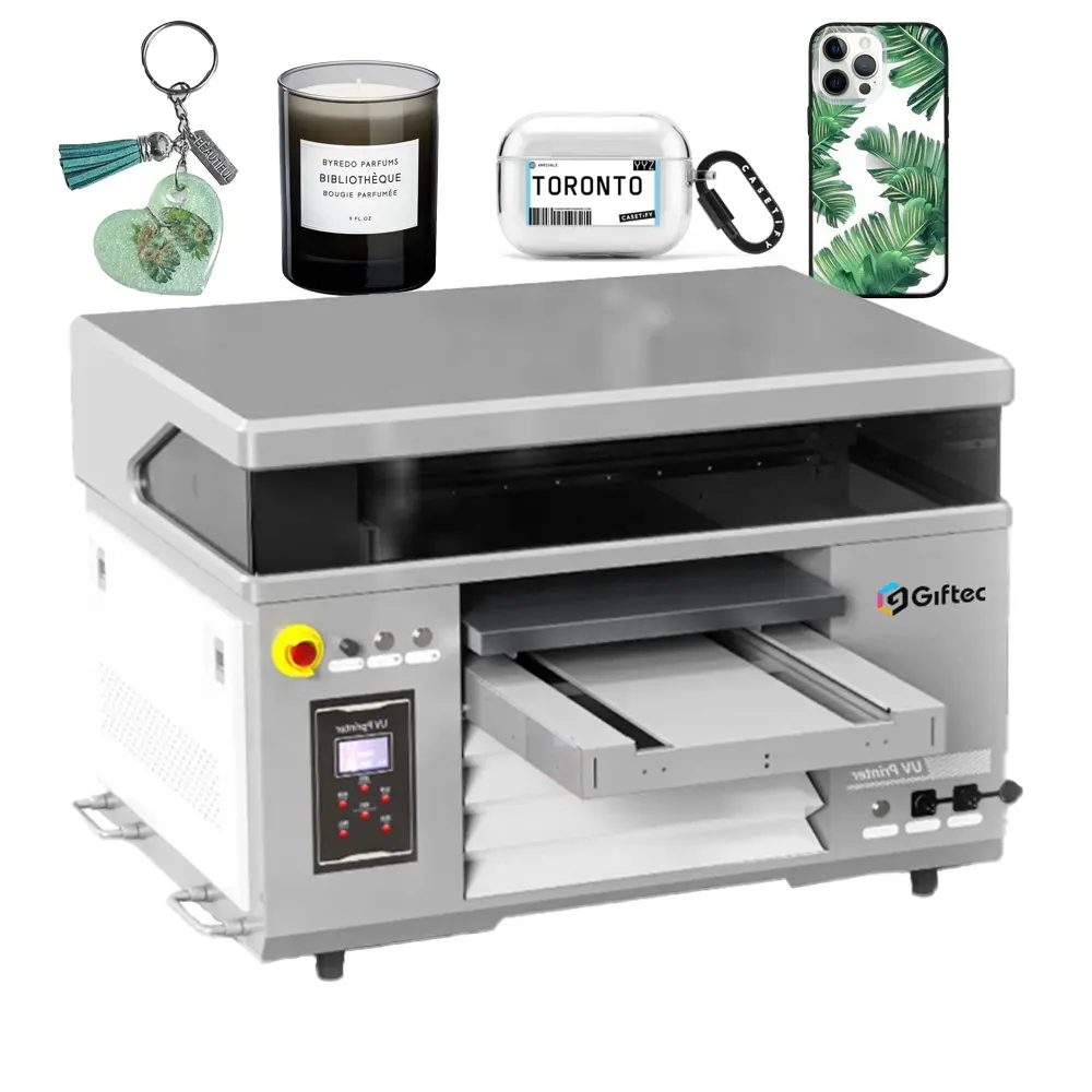 Giftec A3 UV Printer Emboss+varnish Printing Machine Digital Inkjet Flatbed 3550 Printers XP600 Candle Wood Multifunctional 120