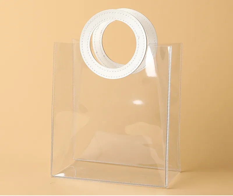 Du Lịch Tùy Chỉnh Sang Trọng Pvc Túi Với Vòng May Quần Áo Nhựa Forpackaging Túi Rõ Ràng Pvc Mua Sắm Tote Phụ Nữ Túi Xách