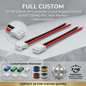Tam Özelleştirilmiş JST PH 2.0mm 2P Konnektörden Uçlu Soyulmuş Kalaylı UL1007 22AWG PVC Kablo Demeti Montajı - Product Image 1