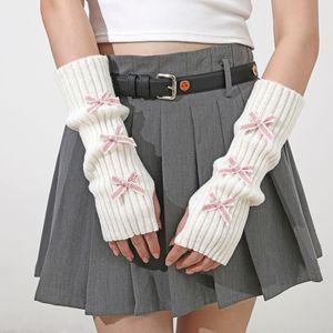 Scaldacollane in maglia <span class=keywords><strong>da</strong></span> <span class=keywords><strong>donna</strong></span> con logo personalizzato, guanti lunghi <span class=keywords><strong>senza</strong></span> <span class=keywords><strong>dita</strong></span> Y2K, guanti a manica lunga con fiocco carino Kawaii per ragazze - Product Image 2