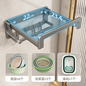 Étagère murale pliable en aluminium pour lavabo, multi-usages, installation sans perçage, pour salle de bain, cuisine, dortoir - Product Image 2