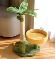 Arbre à chat multifonctionnel en sisal avec griffoir en forme de cocotier tropical, masseur en forme de cactus et coussin rond doux pour chat