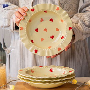 Màu kem trái tim mô hình mũ rơm tấm ren ăn sáng Gốm Bộ đồ ăn rau Khay Gốm - Product Image 4