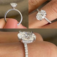 Bague de fiançailles en or massif 18 carats avec diamant de laboratoire ovale de 3 carats, halo caché personnalisé, pavé, certifié IGI, couleur DEF CVD/HPHT